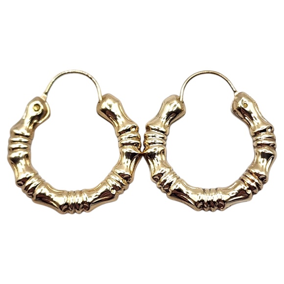14 Karat Yellow Gold Textured Hoop Earrings #20462 - Picture 1 of 8